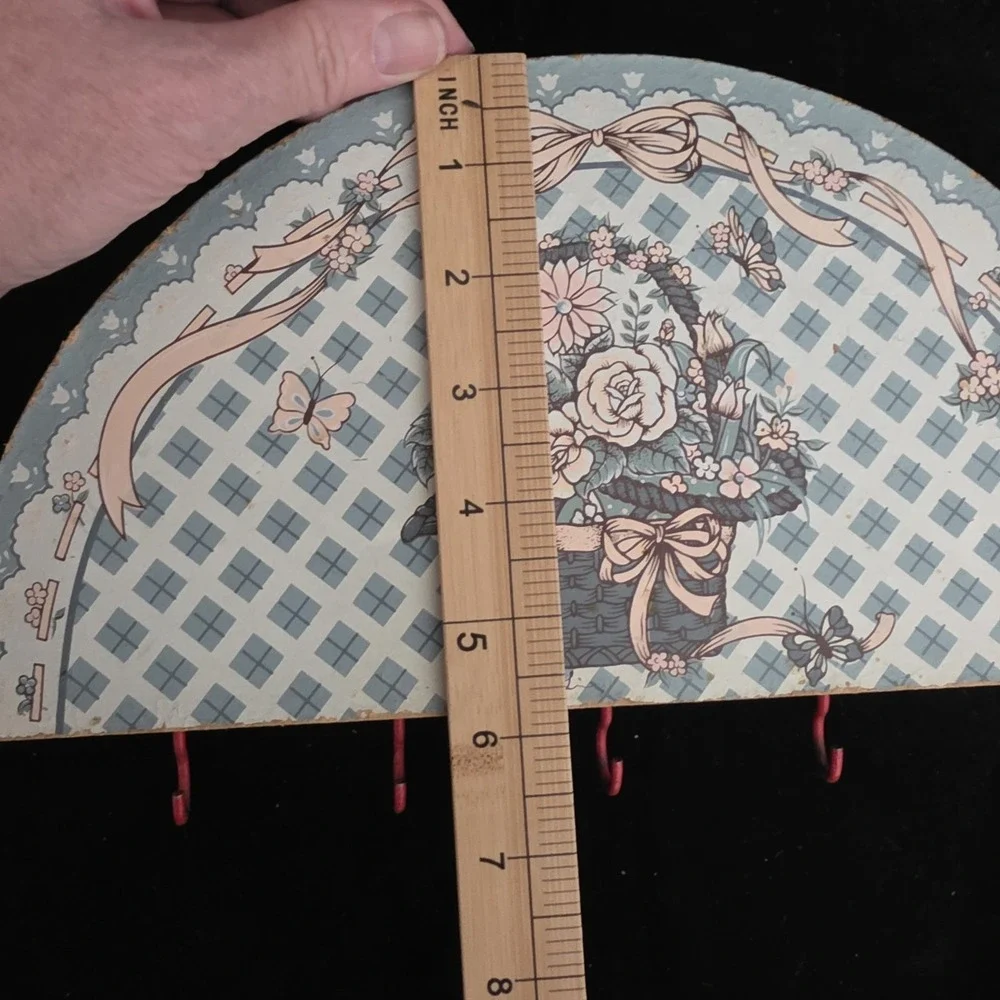 Vintage Country Pink Blue Floral Key Rack Holder Cottagecore Granny Decor‎